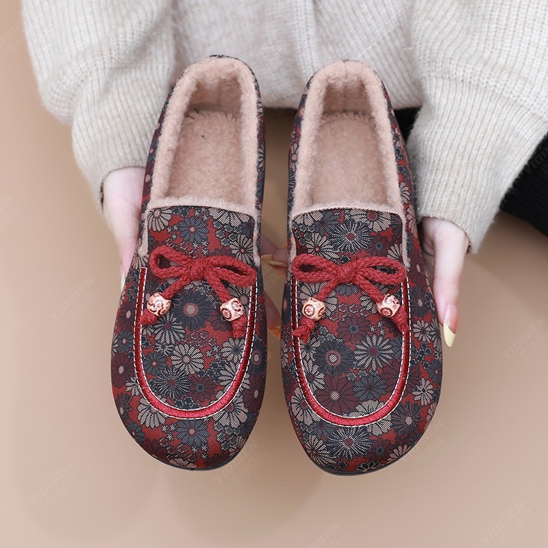 Zimske ženske pletene cipele, tople i ugodne za kožu, slip-on, PVC potplat protiv klizanja, tekstilni gornji dio s cvjetnim uzorkom