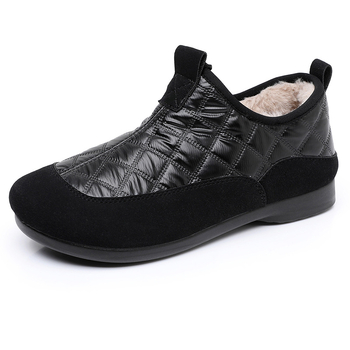 Damske pamučne cipele s flešovom podstavku, niski dizajn, slip-on zimske čizme, gornji dio od mikrovlaknaste koža, umetni pliš uložak, potplat injekcijski oblik