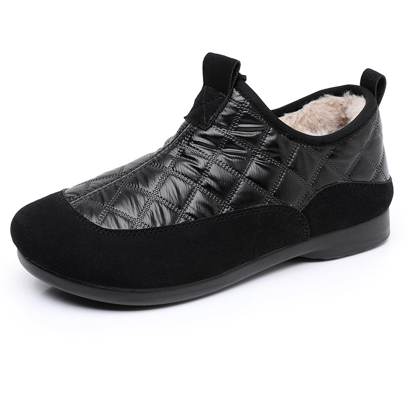 Damske pamučne cipele s flešovom podstavku, niski dizajn, slip-on zimske čizme, gornji dio od mikrovlaknaste koža, umetni pliš uložak, potplat injekcijski oblik