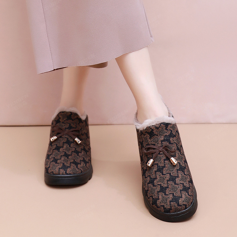 Ženske zimske papuče za starije žene, slip-on, s flecom iznutra, debeli potplat, protuklizne, tople
