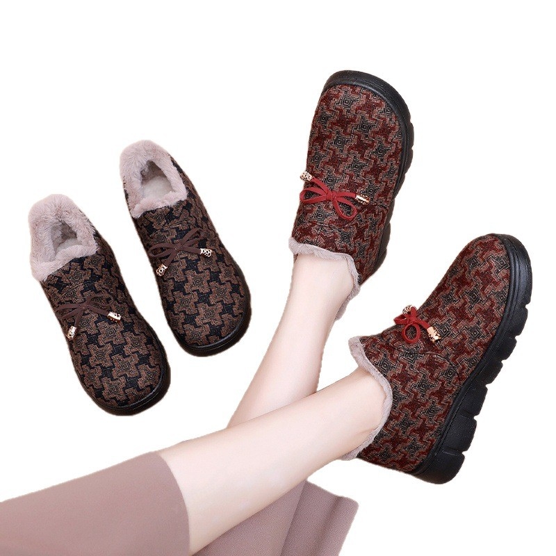 Ženske zimske papuče za starije žene, slip-on, s flecom iznutra, debeli potplat, protuklizne, tople