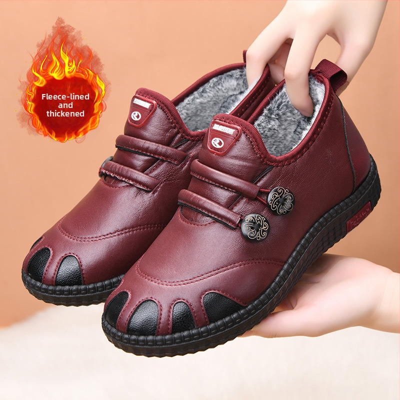 Ženske pamučne cipele, zimski model 2025, PU gornji dio, fleece podstava, vodootporne, Slip-On