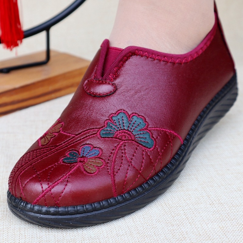 Ženske ručno pletene platnene cipele - retro stil, unutarnje umjetno krzno, gornji dio od pamuka, PU potplat, okrugli vrh, niski gornji dio, peta 3-5 cm, otvor 7-11 cm