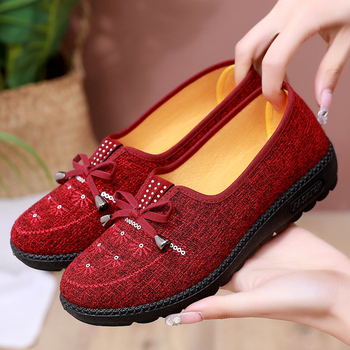 Γυναικείες υφασμάτινες παπούτσια slip-on, δροσερές και ελαφριές, αντιολισθητική πλαστική σόλα, χαμηλό άνοιγμα, επίπεδο τακούνι, για άνοιξη-καλοκαίρι-φθινόπωρο