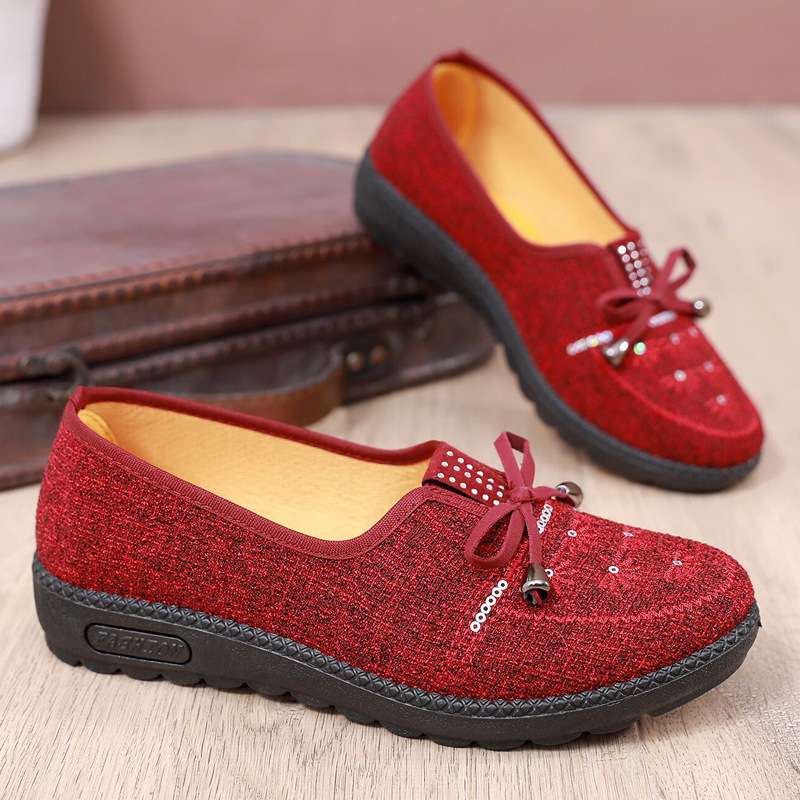 Γυναικείες υφασμάτινες παπούτσια slip-on, δροσερές και ελαφριές, αντιολισθητική πλαστική σόλα, χαμηλό άνοιγμα, επίπεδο τακούνι, για άνοιξη-καλοκαίρι-φθινόπωρο