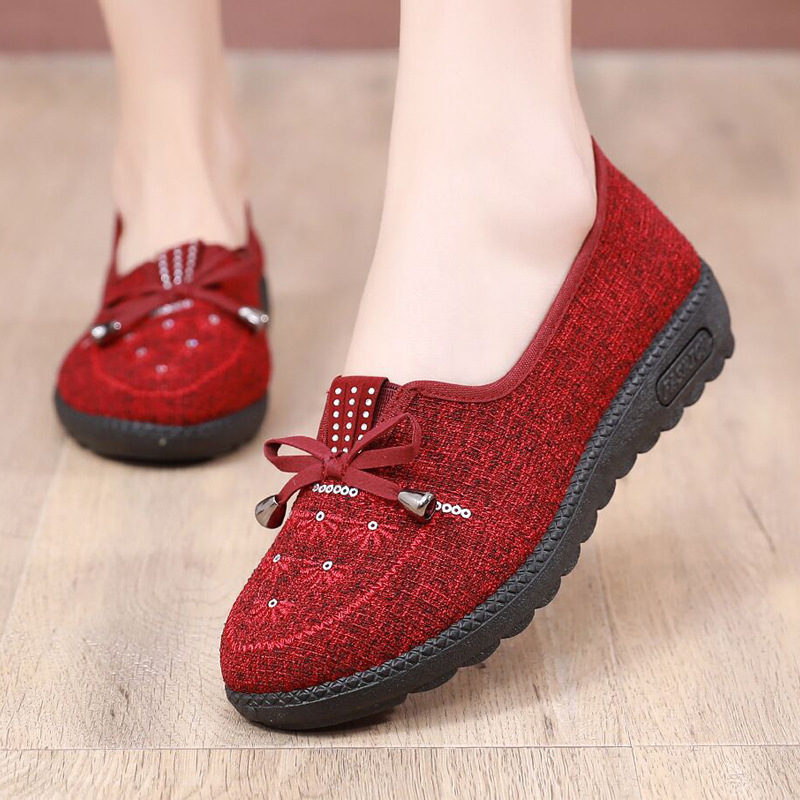 Γυναικείες υφασμάτινες παπούτσια slip-on, δροσερές και ελαφριές, αντιολισθητική πλαστική σόλα, χαμηλό άνοιγμα, επίπεδο τακούνι, για άνοιξη-καλοκαίρι-φθινόπωρο