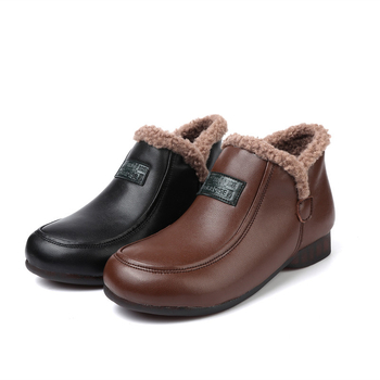 Γυναικείες χειμωνιάτικες μπότες με γνήσιο δέρμα στο άνω μέρος, επένδυση από συνθετική γούνα, χαμηλό ύψος αστραγά, τακούνι 1-3 cm, αντιολισθητική σόλα από καουτσούκ