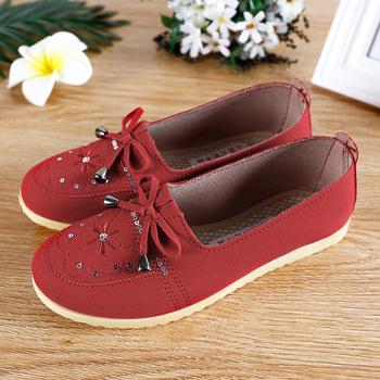 Γυναικείες υφασμάτινες παπούτσια με φιόγγo και floral κέντημα, slip-on για καθημερινή χρήση; επάνω μέρος: warp-knitted δέρμα; σόλα PVC; εσωτερικό: ύφασμα; στρογγυλός μύτης; επίπεδη φτέρνα