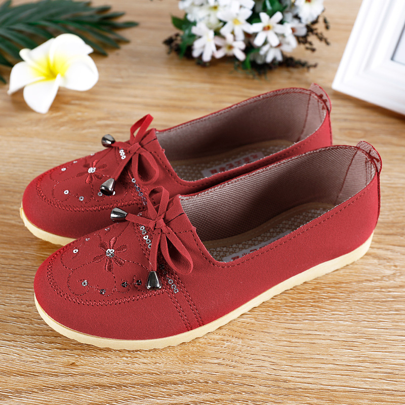 Γυναικείες υφασμάτινες παπούτσια με φιόγγo και floral κέντημα, slip-on για καθημερινή χρήση; επάνω μέρος: warp-knitted δέρμα; σόλα PVC; εσωτερικό: ύφασμα; στρογγυλός μύτης; επίπεδη φτέρνα