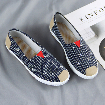 Γυναικεία καμβά παπούτσια σε στυλ Old Beijing, επάνω μέρος από καμβά, καρό σχέδιο, διαπνέοντα, καουτσούκ σόλα, χαμηλό κόψιμο