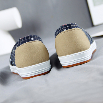 Γυναικεία καμβά παπούτσια σε στυλ Old Beijing, επάνω μέρος από καμβά, καρό σχέδιο, διαπνέοντα, καουτσούκ σόλα, χαμηλό κόψιμο