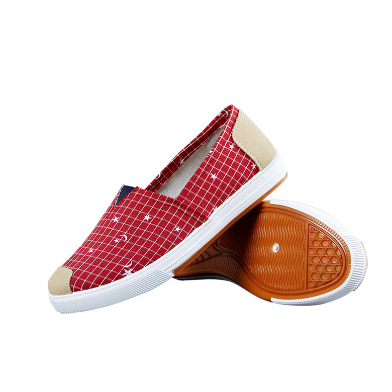 Γυναικεία καμβά παπούτσια σε στυλ Old Beijing, επάνω μέρος από καμβά, καρό σχέδιο, διαπνέοντα, καουτσούκ σόλα, χαμηλό κόψιμο