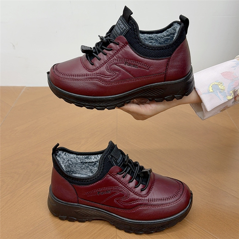 Γυναικεία χειμωνιάτικα βαμβακερά παπούτσια, με επένδυση από τεχνητή γούνα, χαμηλό τακούνι, μαλακή σόλα, ανθεκτικά στη φθορά