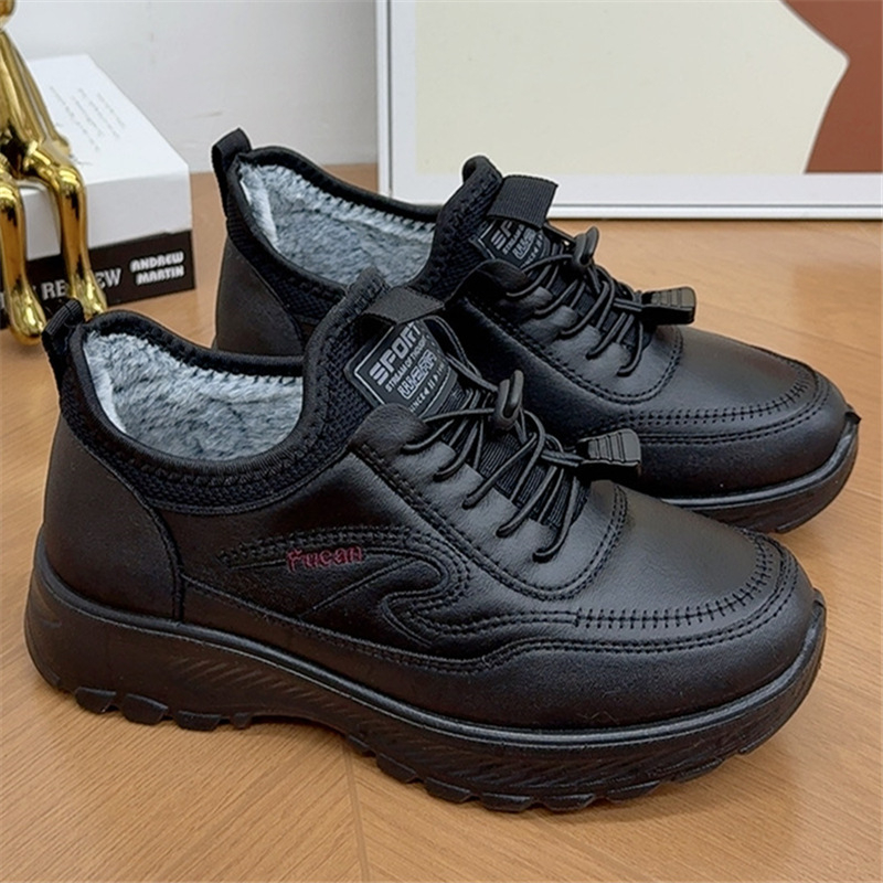 Γυναικεία χειμωνιάτικα βαμβακερά παπούτσια, με επένδυση από τεχνητή γούνα, χαμηλό τακούνι, μαλακή σόλα, ανθεκτικά στη φθορά