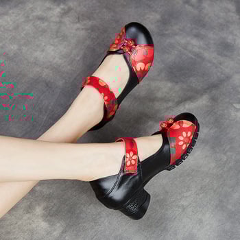 Γυναικεία Δερμάτινα Παπούτσια με Εθνοτικό Στυλ, Κλείσιμο Velcro, Επάνω Μέρος Γνήσιο Δέρμα, PU Πάτος, Σόλα Καουτσούκ, Κλινο 3–5 cm