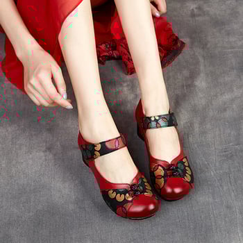 Γυναικεία Δερμάτινα Παπούτσια με Εθνοτικό Στυλ, Κλείσιμο Velcro, Επάνω Μέρος Γνήσιο Δέρμα, PU Πάτος, Σόλα Καουτσούκ, Κλινο 3–5 cm