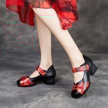 Γυναικεία Δερμάτινα Παπούτσια με Εθνοτικό Στυλ, Κλείσιμο Velcro, Επάνω Μέρος Γνήσιο Δέρμα, PU Πάτος, Σόλα Καουτσούκ, Κλινο 3–5 cm