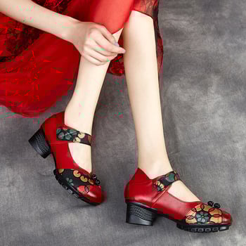 Γυναικεία Δερμάτινα Παπούτσια με Εθνοτικό Στυλ, Κλείσιμο Velcro, Επάνω Μέρος Γνήσιο Δέρμα, PU Πάτος, Σόλα Καουτσούκ, Κλινο 3–5 cm