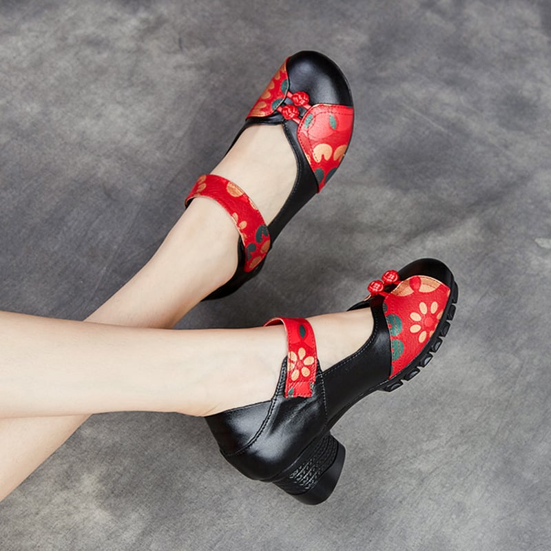 Γυναικεία Δερμάτινα Παπούτσια με Εθνοτικό Στυλ, Κλείσιμο Velcro, Επάνω Μέρος Γνήσιο Δέρμα, PU Πάτος, Σόλα Καουτσούκ, Κλινο 3–5 cm