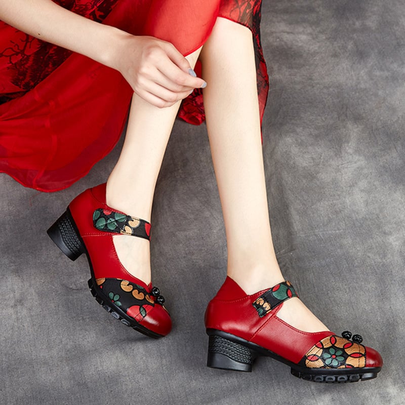 Γυναικεία Δερμάτινα Παπούτσια με Εθνοτικό Στυλ, Κλείσιμο Velcro, Επάνω Μέρος Γνήσιο Δέρμα, PU Πάτος, Σόλα Καουτσούκ, Κλινο 3–5 cm