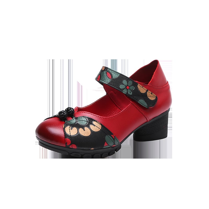 Γυναικεία Δερμάτινα Παπούτσια με Εθνοτικό Στυλ, Κλείσιμο Velcro, Επάνω Μέρος Γνήσιο Δέρμα, PU Πάτος, Σόλα Καουτσούκ, Κλινο 3–5 cm