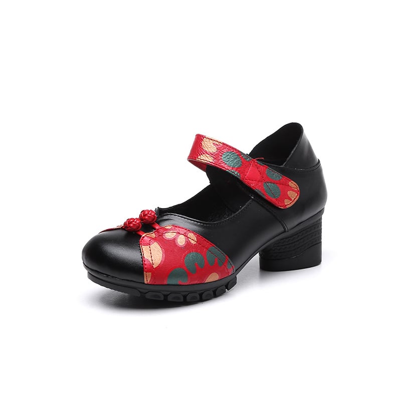 Γυναικεία Δερμάτινα Παπούτσια με Εθνοτικό Στυλ, Κλείσιμο Velcro, Επάνω Μέρος Γνήσιο Δέρμα, PU Πάτος, Σόλα Καουτσούκ, Κλινο 3–5 cm