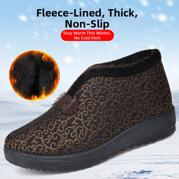 Γυναικεία χειμωνιάτικα παπούτσια από βαμβάκι με επένδυση τεχνητής γούνας, χαμηλό πάνω μέρος, στρογγυλή μύτη, καουτσούκ σόλα, φλοράλ μοτίβο