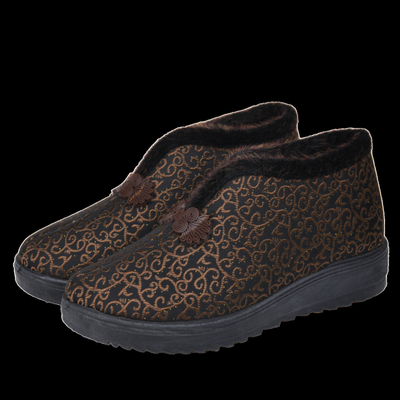 Γυναικεία χειμωνιάτικα παπούτσια από βαμβάκι με επένδυση τεχνητής γούνας, χαμηλό πάνω μέρος, στρογγυλή μύτη, καουτσούκ σόλα, φλοράλ μοτίβο