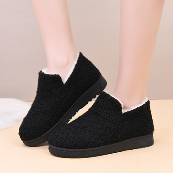 Γυναικείες χειμωνιάτικες βαμβατικές παντόφλες με γούνινη επένδυση, slip-on με καουτσούκ σόλα, στρογγυλή μύτη