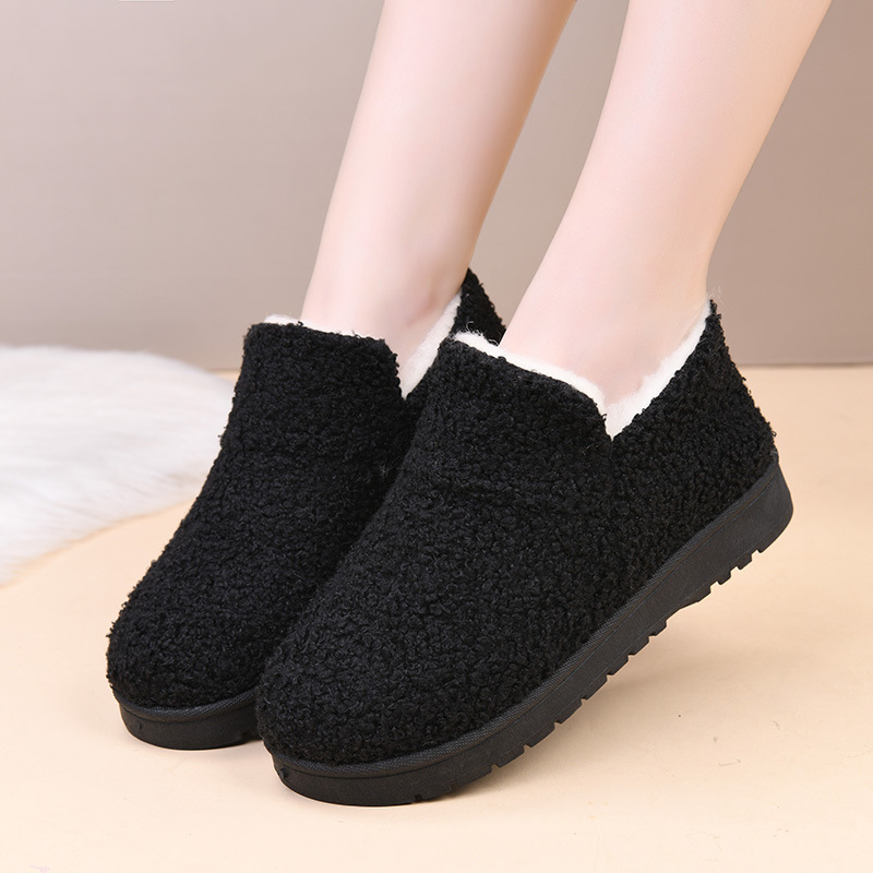 Γυναικείες χειμωνιάτικες βαμβατικές παντόφλες με γούνινη επένδυση, slip-on με καουτσούκ σόλα, στρογγυλή μύτη