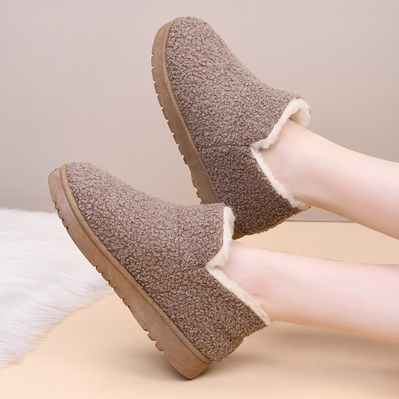 Γυναικείες χειμωνιάτικες βαμβατικές παντόφλες με γούνινη επένδυση, slip-on με καουτσούκ σόλα, στρογγυλή μύτη