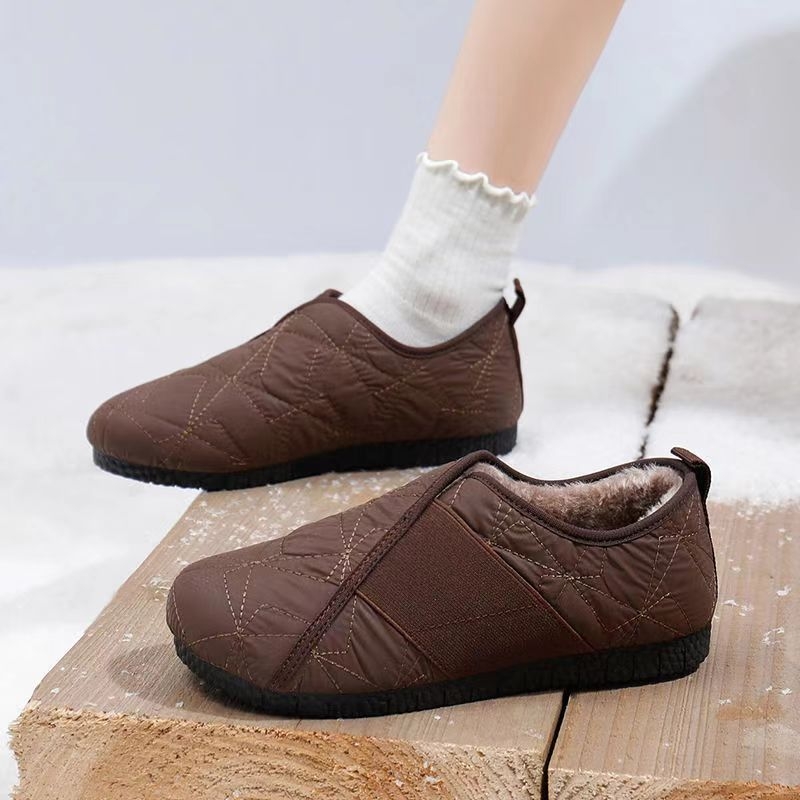 Βαμβαρωτά παπούτσια - Χειμώνας 2025 ρετρό ζεστά loafers με επένδυση γούνας, χωρίς κορδόνια, στρογγυλή μύτη, επάνω μέρος από συνθετικό δέρμα, καουτσούκ σόλα, χαμηλό ύψος, 1–3 cm τακούνι