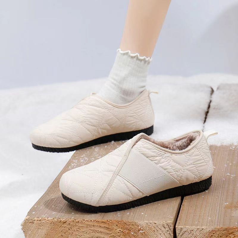 Βαμβαρωτά παπούτσια - Χειμώνας 2025 ρετρό ζεστά loafers με επένδυση γούνας, χωρίς κορδόνια, στρογγυλή μύτη, επάνω μέρος από συνθετικό δέρμα, καουτσούκ σόλα, χαμηλό ύψος, 1–3 cm τακούνι