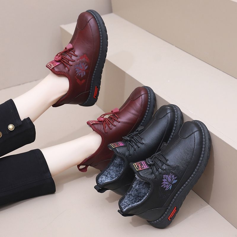 Γυναικεία βαμβακερά παπούτσια για το χειμώνα, ζεστά slip-on με επένδυση από συνθετικό γούνα, στρογγυλή μύτη, χαμηλό τακούνι