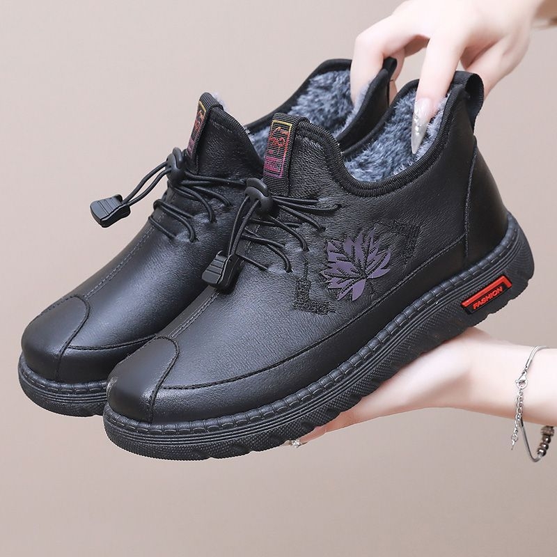 Γυναικεία βαμβακερά παπούτσια για το χειμώνα, ζεστά slip-on με επένδυση από συνθετικό γούνα, στρογγυλή μύτη, χαμηλό τακούνι