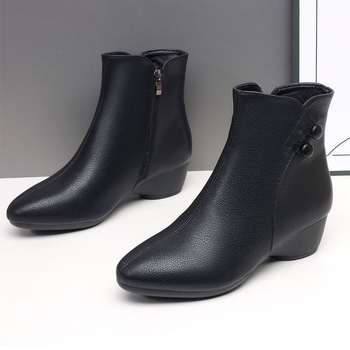 Χειμερινές γυναικείες μπότες από βαμβάκι με πλαϊνό φερμουάρ, επένδυση γούνας, σόλα από καουτσούκ και χαμηλό παχύ τακούνι