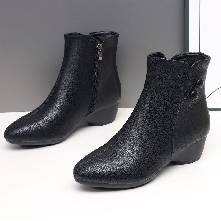 Χειμερινές γυναικείες μπότες από βαμβάκι με πλαϊνό φερμουάρ, επένδυση γούνας, σόλα από καουτσούκ και χαμηλό παχύ τακούνι