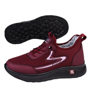 Γυναικείες βαμβακερές παπούτσια για τον χειμώνα, με πάνω μέρος από ύφασμα, στρογγυλή μύτη, επένδυση από τεχνητή γούνα, εξωτερική σόλα PU με έγχυση