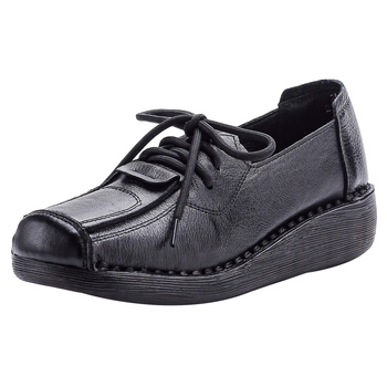 Γυναικείες δερμάτινες πλατφόρμες με σφήνα, με κορδόνια, EVA πάτος, αντιολισθητική σόλα