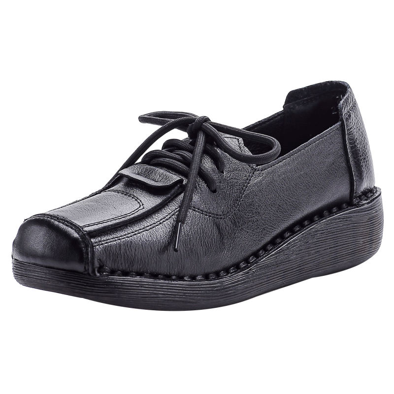 Γυναικείες δερμάτινες πλατφόρμες με σφήνα, με κορδόνια, EVA πάτος, αντιολισθητική σόλα