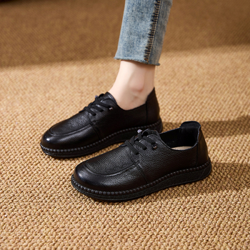 Γυναικεία vintage παπούτσια με στρογγυλό δάχτυλο, αντιολισθητική και ανθεκτική σόλα, πάνω μέρος από πρώτο στρώμα βοδινού δέρματος, πάτος PU, ιδανικά για άνοιξη-φθινόπωρο