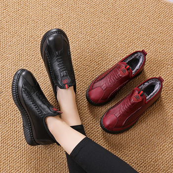 Γυναικεία βαμβακερά παπούτσια για τον χειμώνα, με επένδυση φλίς, άνω μέρος από συνθετικό PU, εσωτερική επένδυση από συνθετικό βελού, σόλα PVC, επίπεδο τακούνι