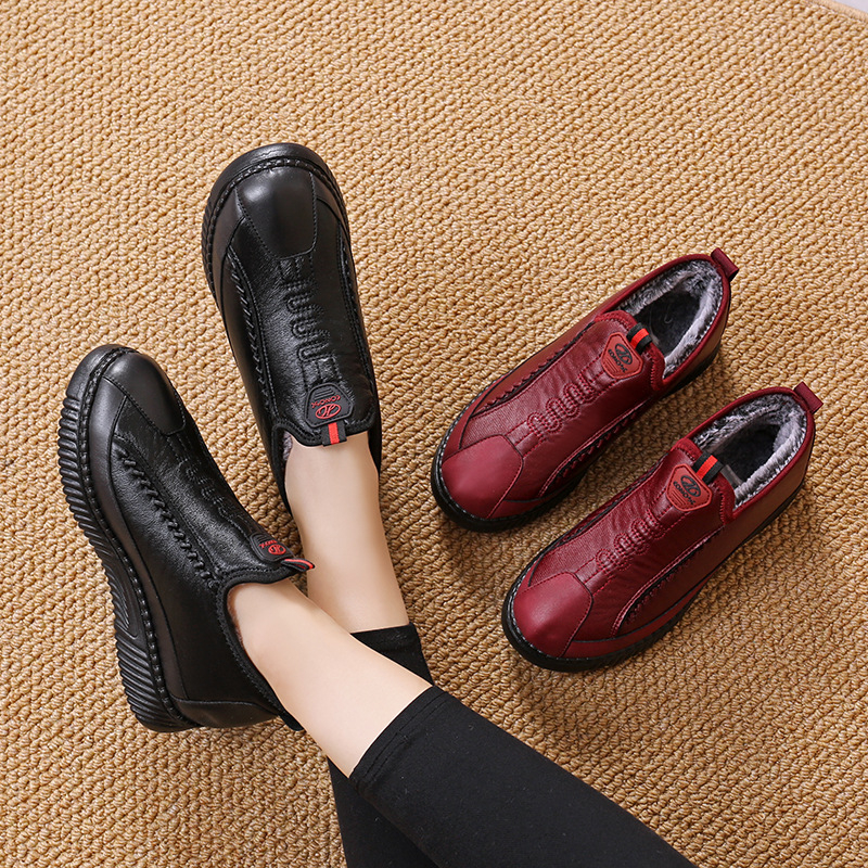 Γυναικεία βαμβακερά παπούτσια για τον χειμώνα, με επένδυση φλίς, άνω μέρος από συνθετικό PU, εσωτερική επένδυση από συνθετικό βελού, σόλα PVC, επίπεδο τακούνι