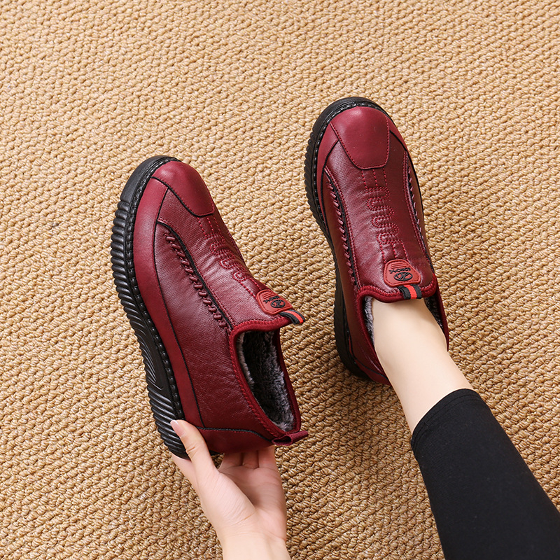 Γυναικεία βαμβακερά παπούτσια για τον χειμώνα, με επένδυση φλίς, άνω μέρος από συνθετικό PU, εσωτερική επένδυση από συνθετικό βελού, σόλα PVC, επίπεδο τακούνι