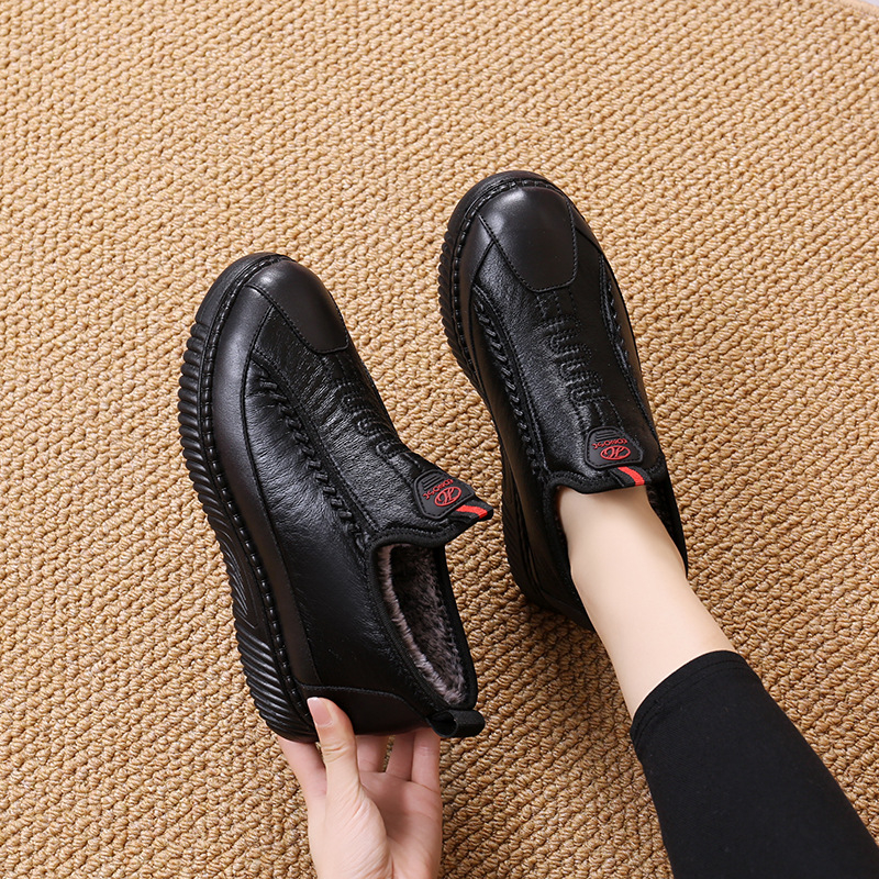 Γυναικεία βαμβακερά παπούτσια για τον χειμώνα, με επένδυση φλίς, άνω μέρος από συνθετικό PU, εσωτερική επένδυση από συνθετικό βελού, σόλα PVC, επίπεδο τακούνι