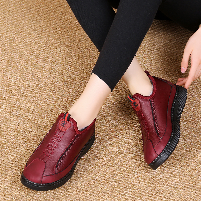 Γυναικεία βαμβακερά παπούτσια για τον χειμώνα, με επένδυση φλίς, άνω μέρος από συνθετικό PU, εσωτερική επένδυση από συνθετικό βελού, σόλα PVC, επίπεδο τακούνι