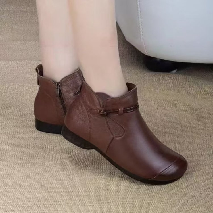 Női téli lapos talpú csizma, vintage-stílus, vízálló, könnyű, csúszásmentes, oldalsó cipzár