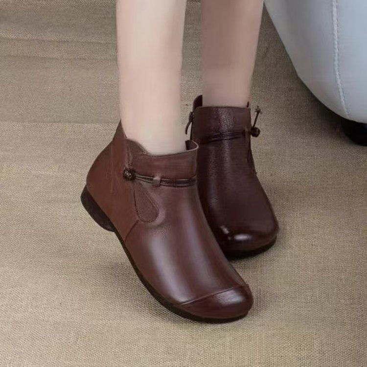 Női téli lapos talpú csizma, vintage-stílus, vízálló, könnyű, csúszásmentes, oldalsó cipzár