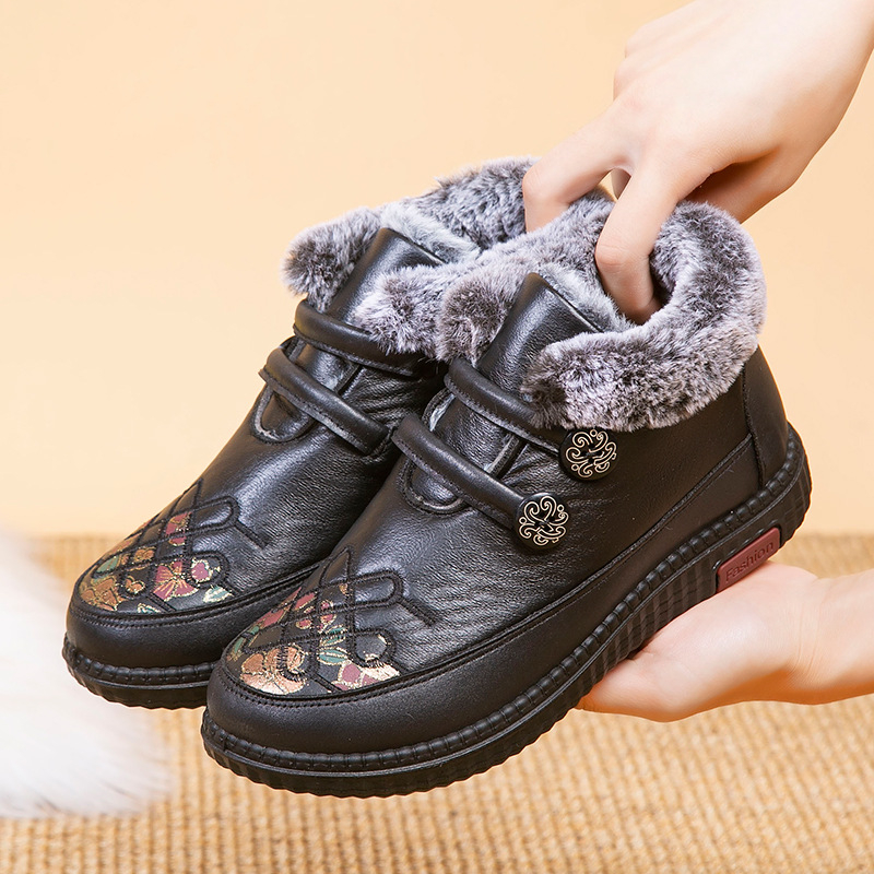 Ženske zimske cipele od PU s flis podstavom, slip-on dizajn, nizak potplat, okrugli vrh, PU potplata