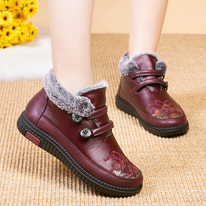 Ženske zimske cipele od PU s flis podstavom, slip-on dizajn, nizak potplat, okrugli vrh, PU potplata